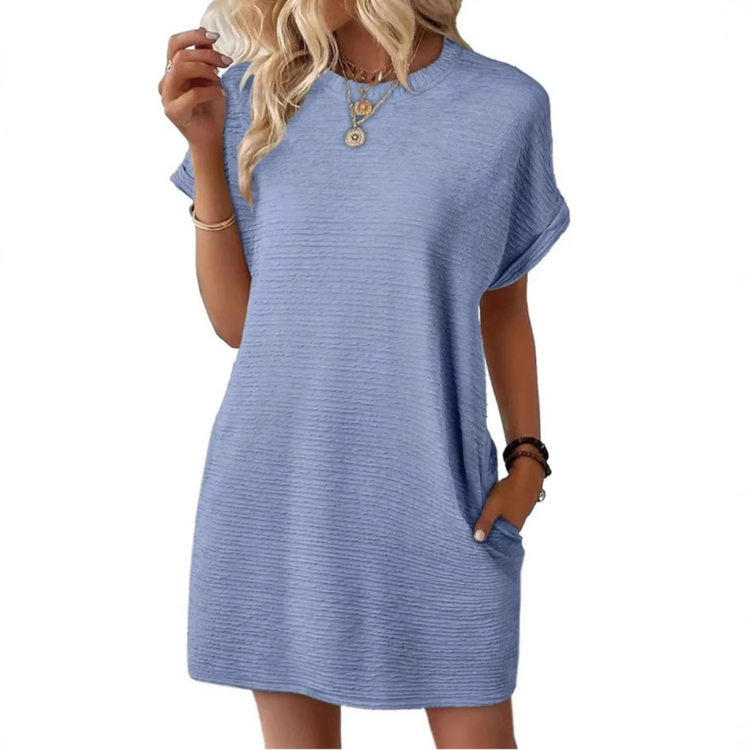 EVASHA™ – Casual Minimalist Round Neck Summer Dress