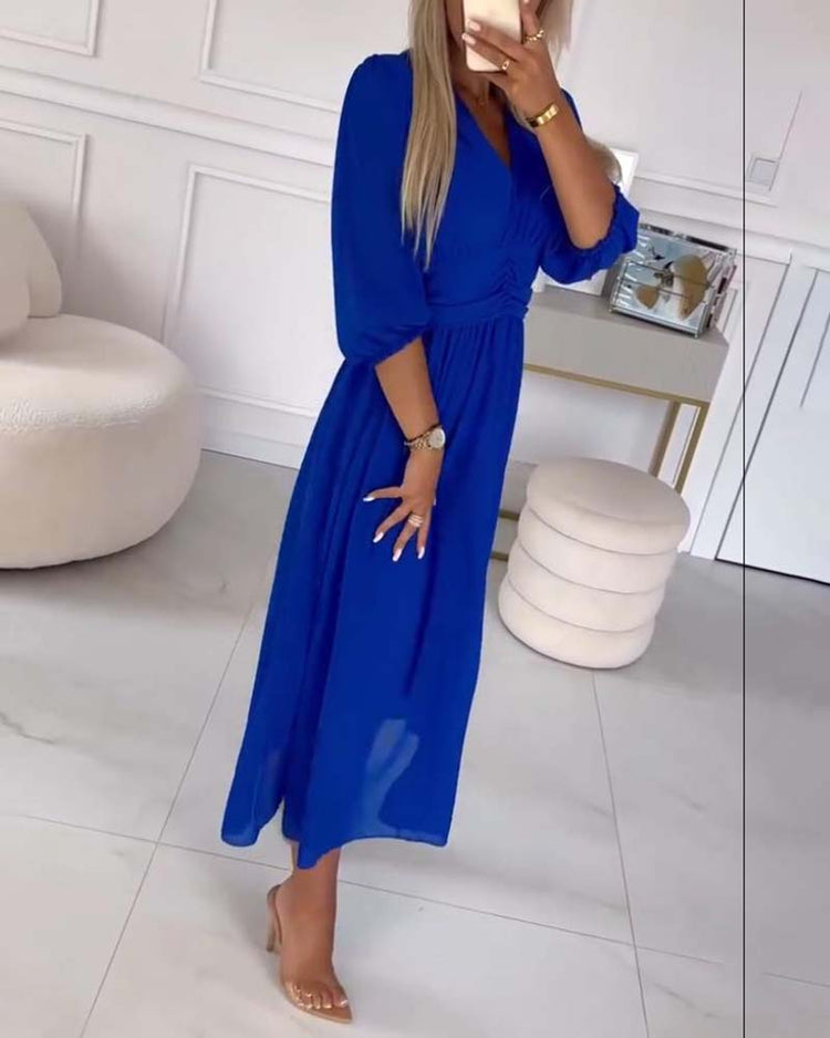 Dianne™ | V-Neck Solid Color Waist Dress