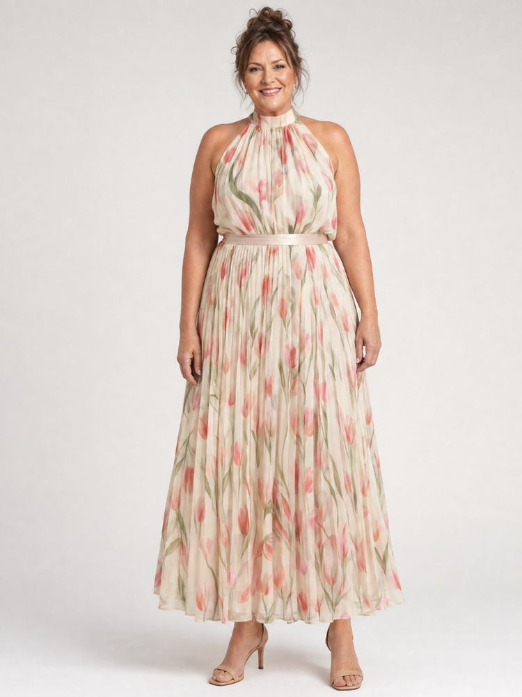 Aurelle | Halter Neck Floral Midi Dress
