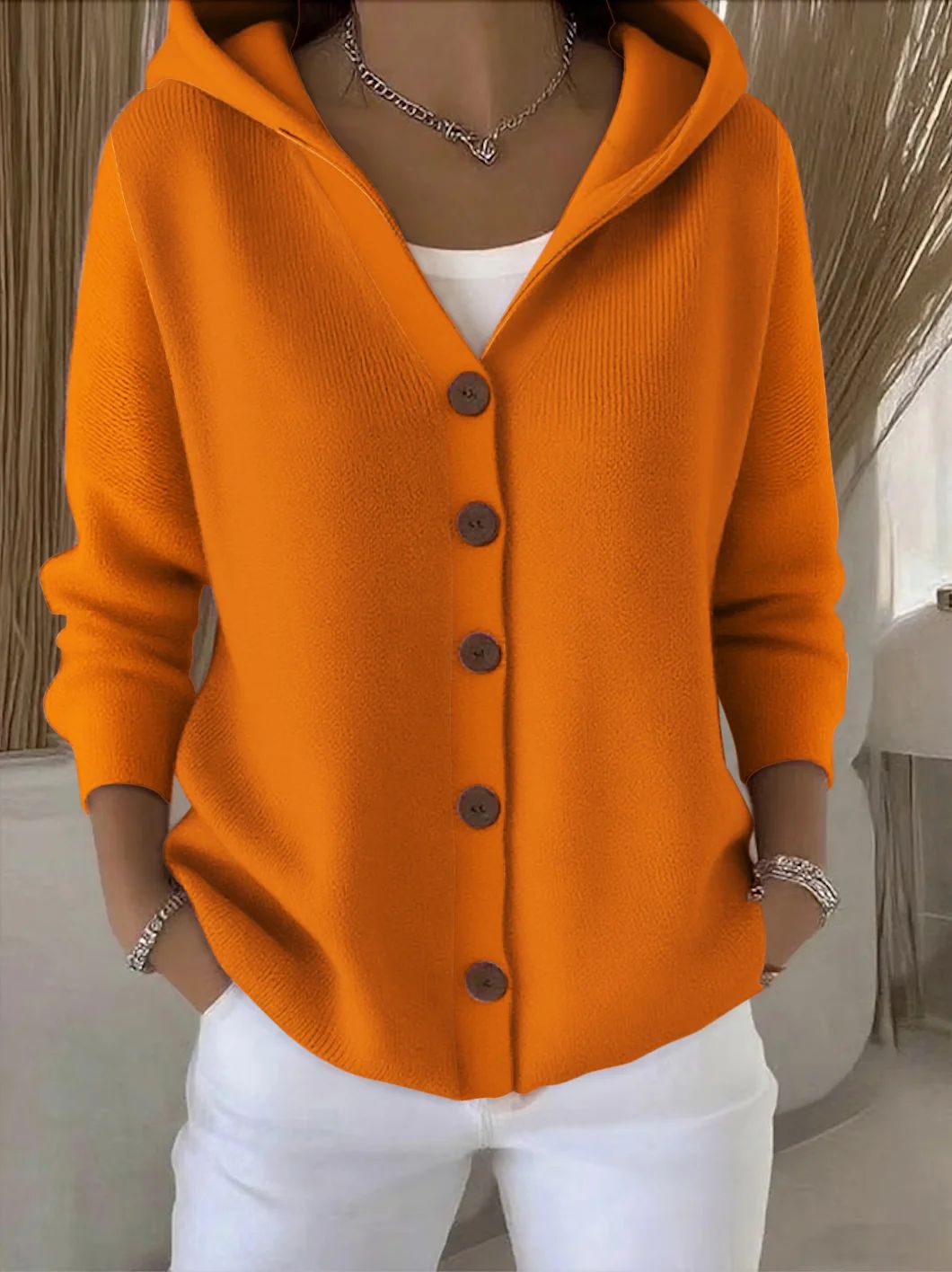 Darienne | Hooded Button Up Knit Cardigan