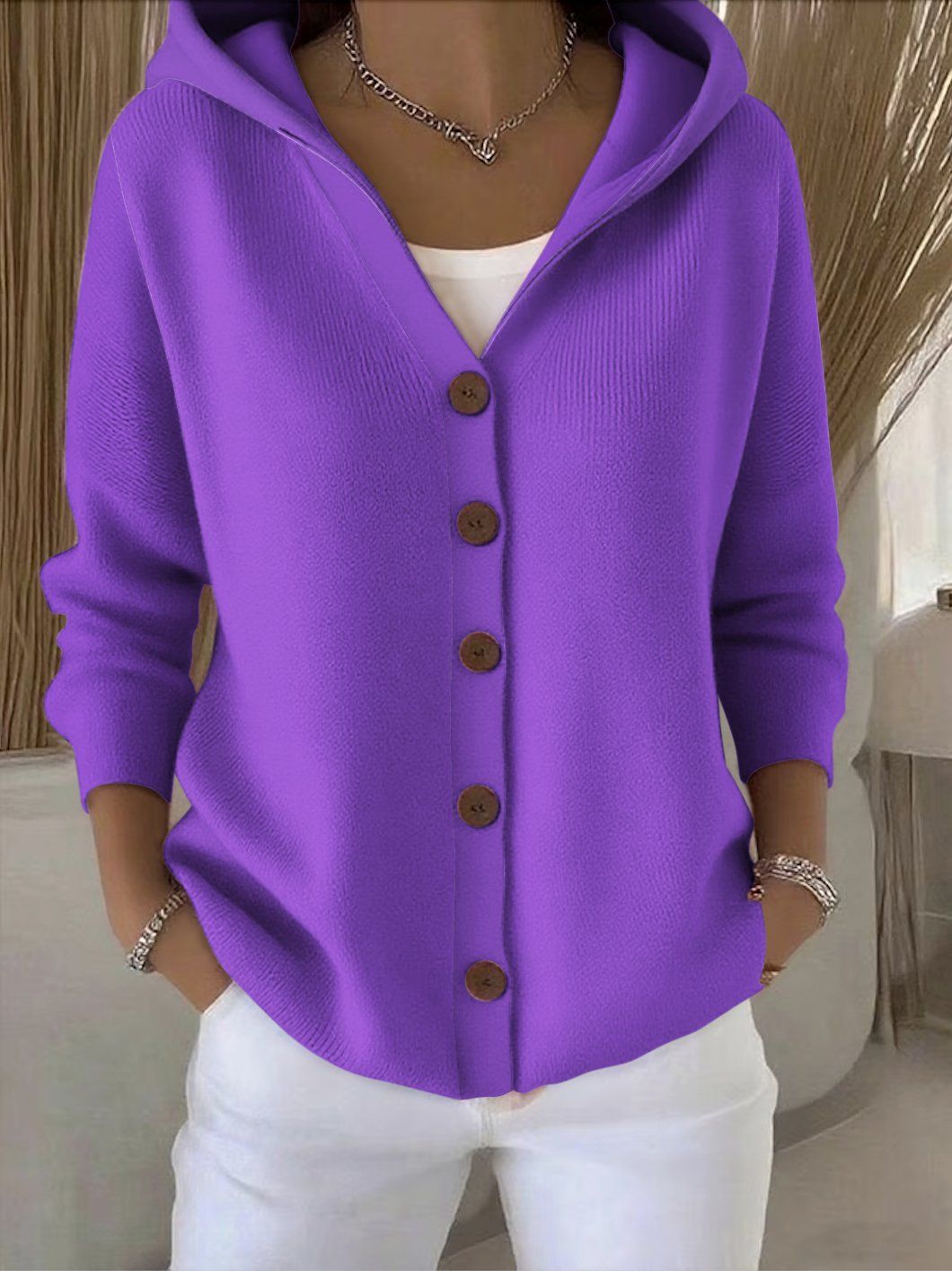 Darienne | Hooded Button Up Knit Cardigan