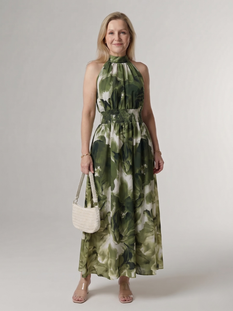 Sylin | Gathered Halter Midi Dress
