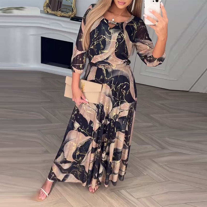 Marivelle™ |  Printed Waist-Defined Dress