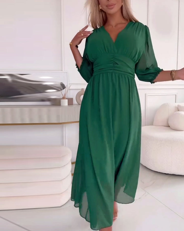 Dianne™ | V-Neck Solid Color Waist Dress