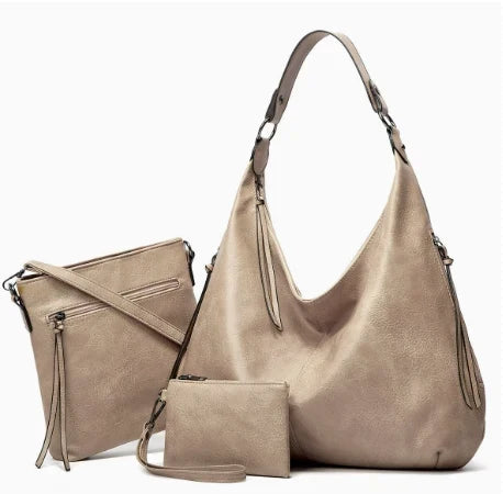 Luxury Leather 3-Piece Hobo Bag Set