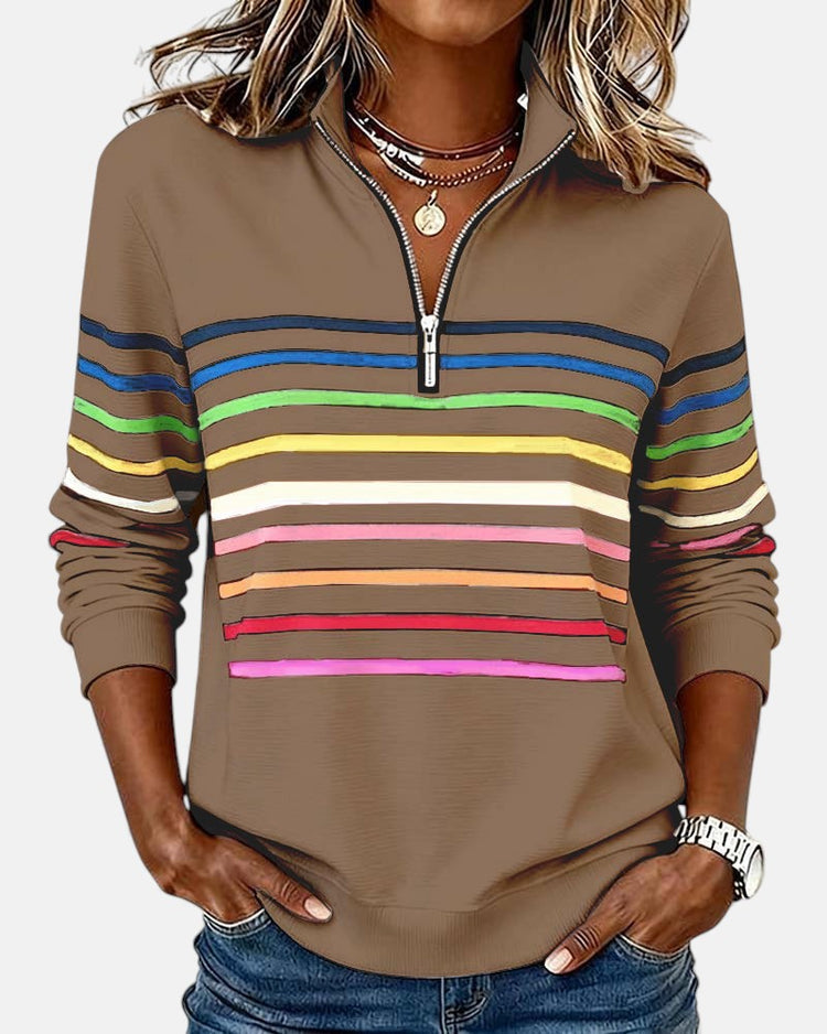 SERENELLE | RAINBOW STRIPED ZIP SWEATSHIRT