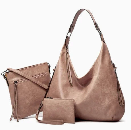 Luxury Leather 3-Piece Hobo Bag Set